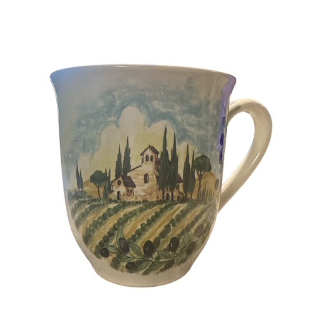 Azzurra Vintage Hand Painted Coffee Tea Mug Countryside Made In Italy